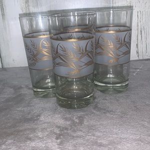 0227 Set of 4 Midcentury Frosted Golden Wheat Glasses